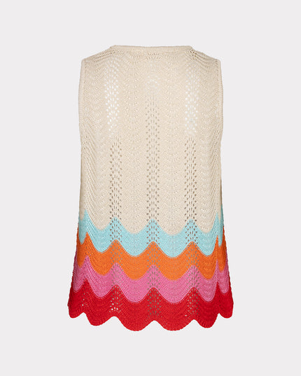 EsQualo Short Sleeve Zig Zag Crochet Top