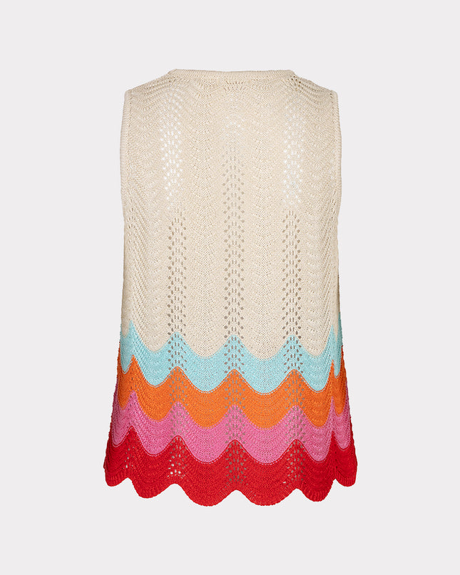 EsQualo Short Sleeve Zig Zag Crochet Top