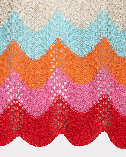 EsQualo Short Sleeve Zig Zag Crochet Top