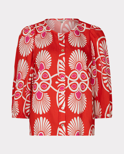EsQualo “Heartfelt” Round Neck Blouse - Red