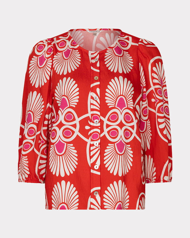 EsQualo “Heartfelt” Round Neck Blouse - Red