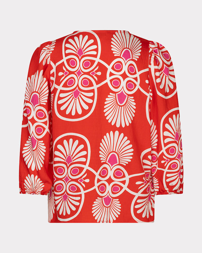 EsQualo “Heartfelt” Round Neck Blouse - Red