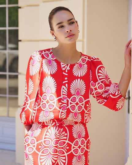 EsQualo “Heartfelt” Round Neck Blouse - Red