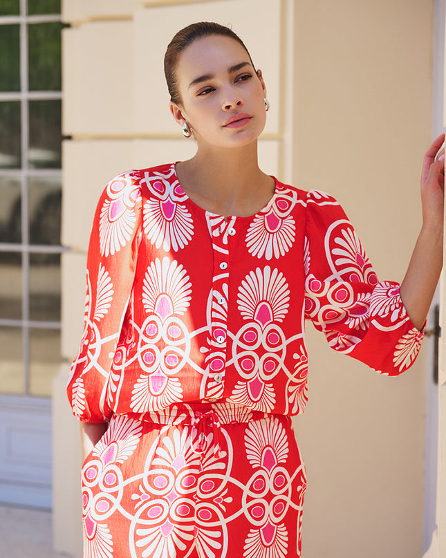 EsQualo “Heartfelt” Round Neck Blouse - Red