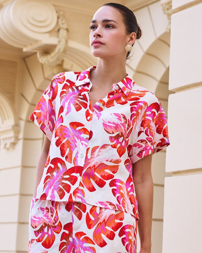 EsQualo “Wonders” Short Sleeve Shirt - Leaf Print
