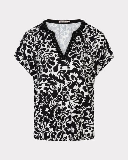 EsQualo “Golden” V-Neck Top - Black/White
