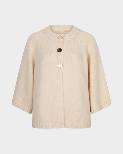 Buttoned Poncho Sweater - Biscuit