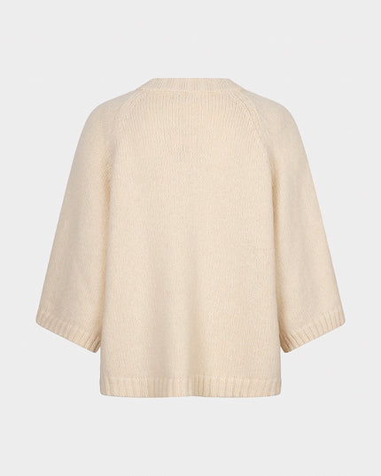 Buttoned Poncho Sweater - Biscuit