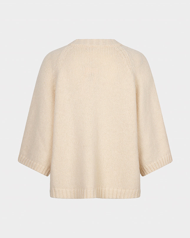 Buttoned Poncho Sweater - Biscuit