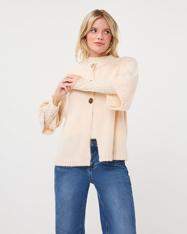 Buttoned Poncho Sweater - Biscuit