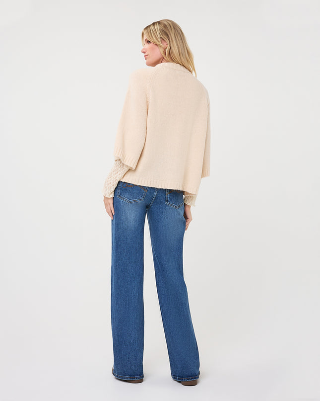 Buttoned Poncho Sweater - Biscuit