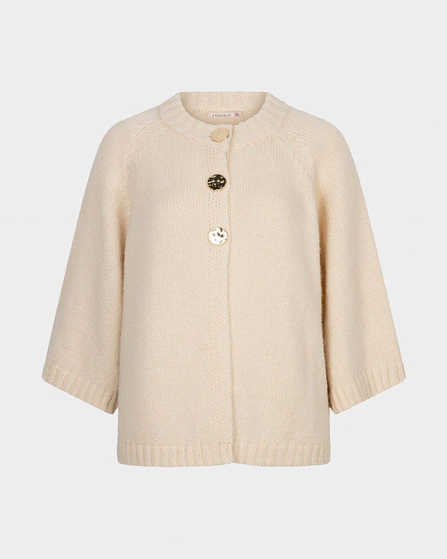 Buttoned Poncho Sweater - Biscuit