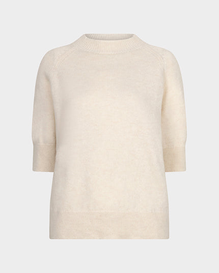 Short Sleeve Cashmere Blend Raglan Sweater - Biscuit