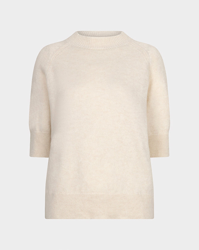 Short Sleeve Cashmere Blend Raglan Sweater - Biscuit
