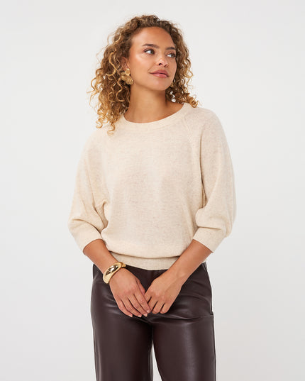 Short Sleeve Cashmere Blend Raglan Sweater - Biscuit