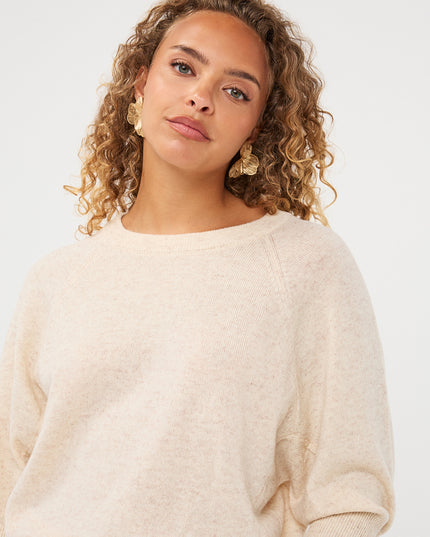 Short Sleeve Cashmere Blend Raglan Sweater - Biscuit