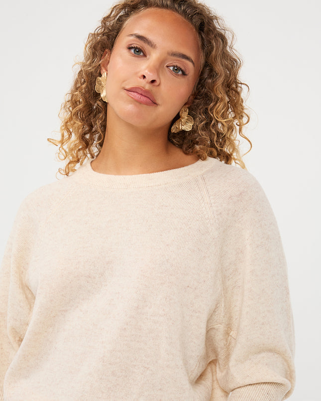 Short Sleeve Cashmere Blend Raglan Sweater - Biscuit