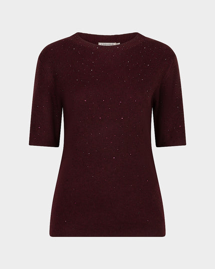 Short Sleeve Sequin Knit Top - Merlot