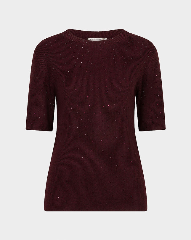 Short Sleeve Sequin Knit Top - Merlot