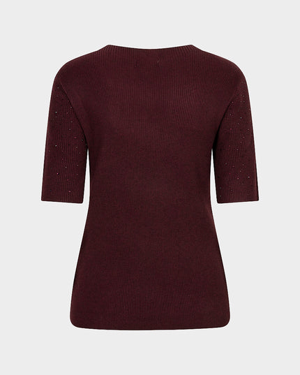 Short Sleeve Sequin Knit Top - Merlot