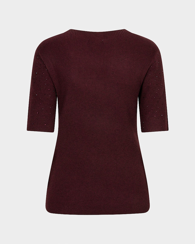Short Sleeve Sequin Knit Top - Merlot