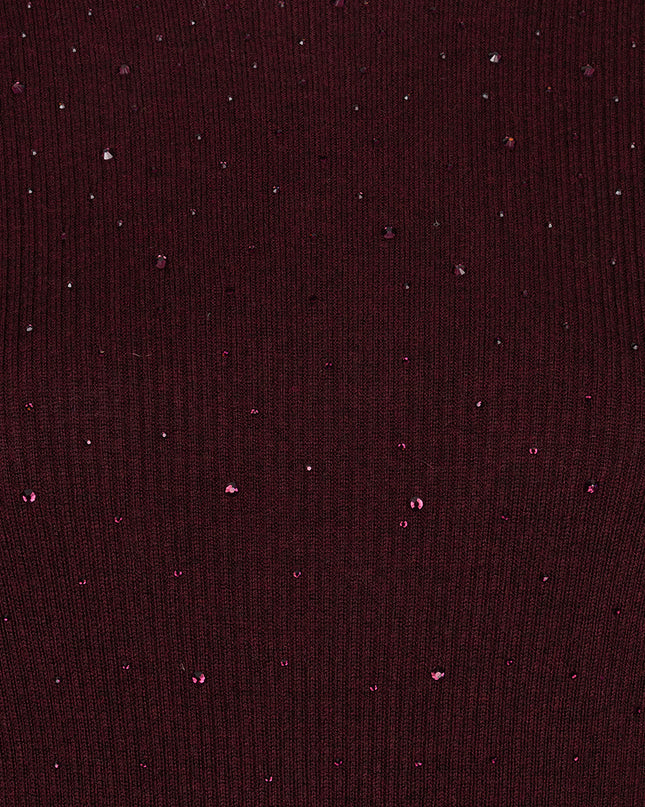 Short Sleeve Sequin Knit Top - Merlot