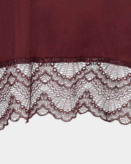 Lace Lined Satin T-Shirt - Merlot
