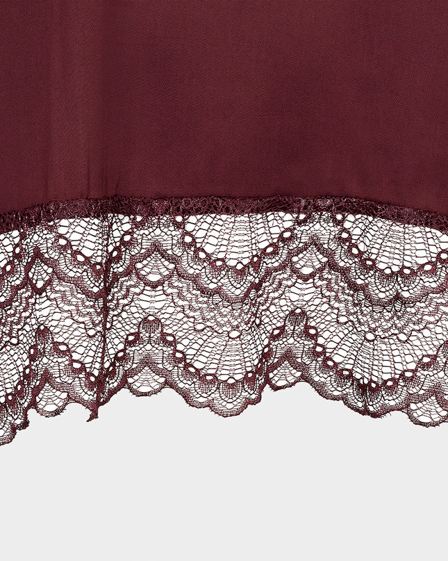 Lace Lined Satin T-Shirt - Merlot