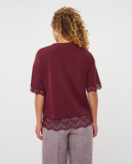 Lace Lined Satin T-Shirt - Merlot