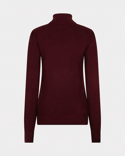 Fine Knit Buttoned Polo Neck Sweater - Merlot