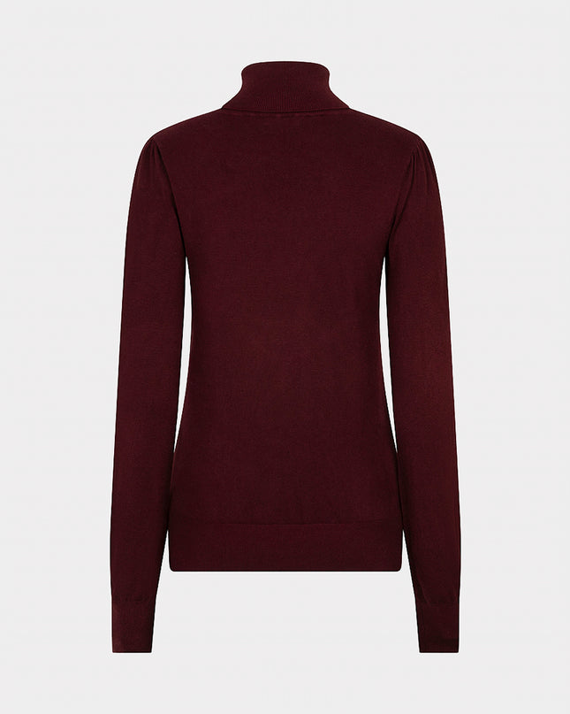 Fine Knit Buttoned Polo Neck Sweater - Merlot