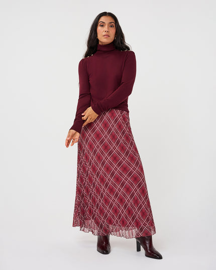 Fine Knit Buttoned Polo Neck Sweater - Merlot