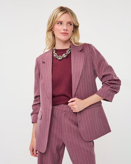 3/4 Sleeve Herringbone Blazer - Merlot