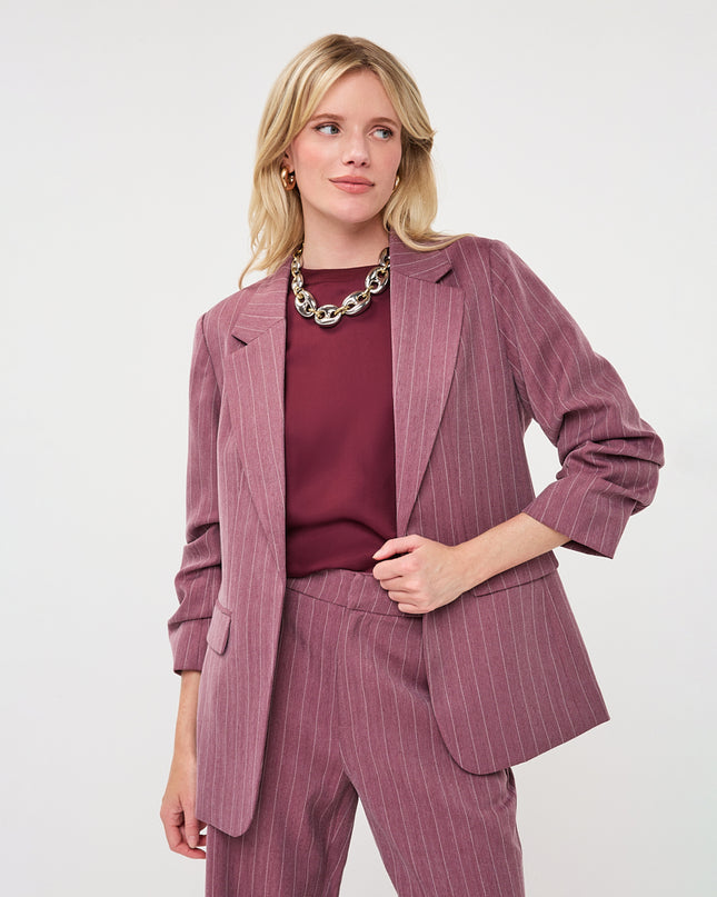 3/4 Sleeve Herringbone Blazer - Merlot
