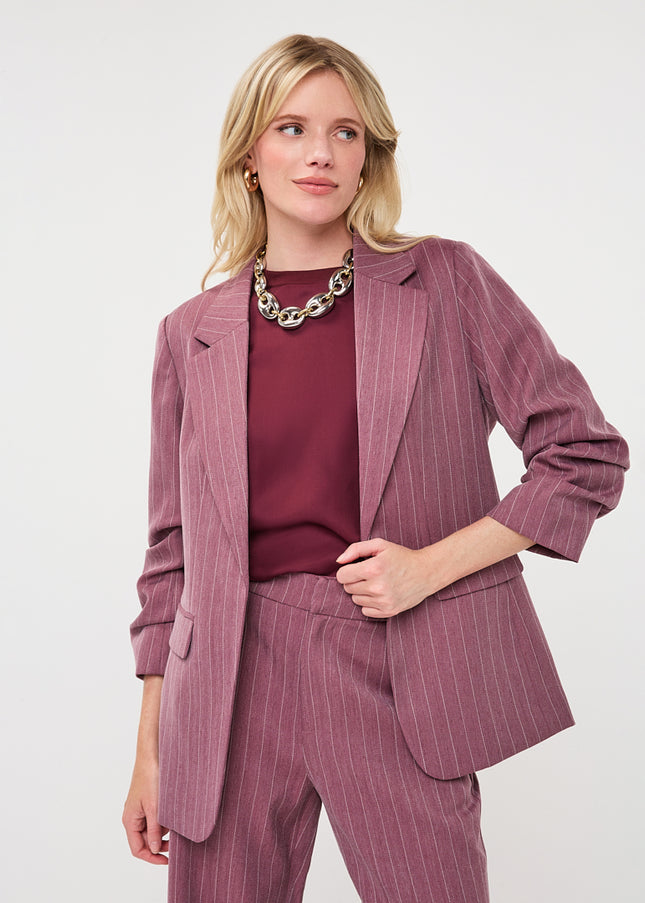 3/4 Sleeve Herringbone Blazer - Merlot