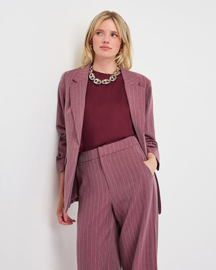 3/4 Sleeve Herringbone Blazer - Merlot
