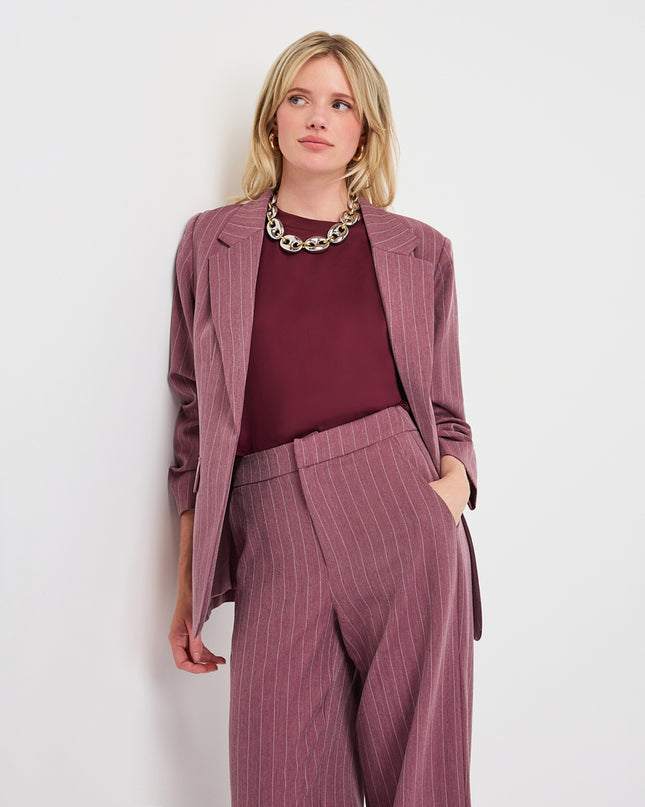 3/4 Sleeve Herringbone Blazer - Merlot