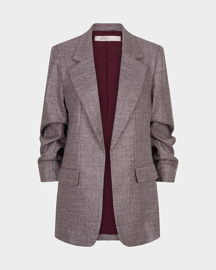 3/4 Sleeve Glitzy Gemstone Blazer - Merlot