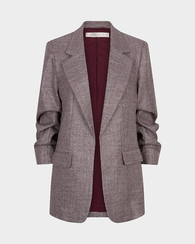 3/4 Sleeve Glitzy Gemstone Blazer - Merlot