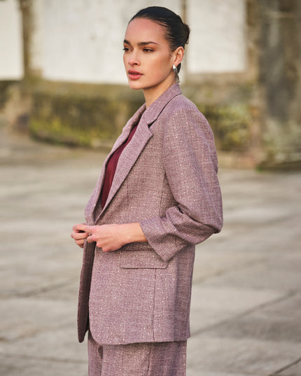 3/4 Sleeve Glitzy Gemstone Blazer - Merlot