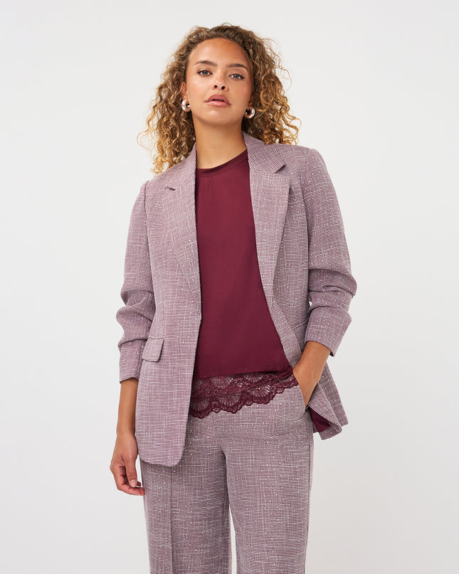 3/4 Sleeve Glitzy Gemstone Blazer - Merlot