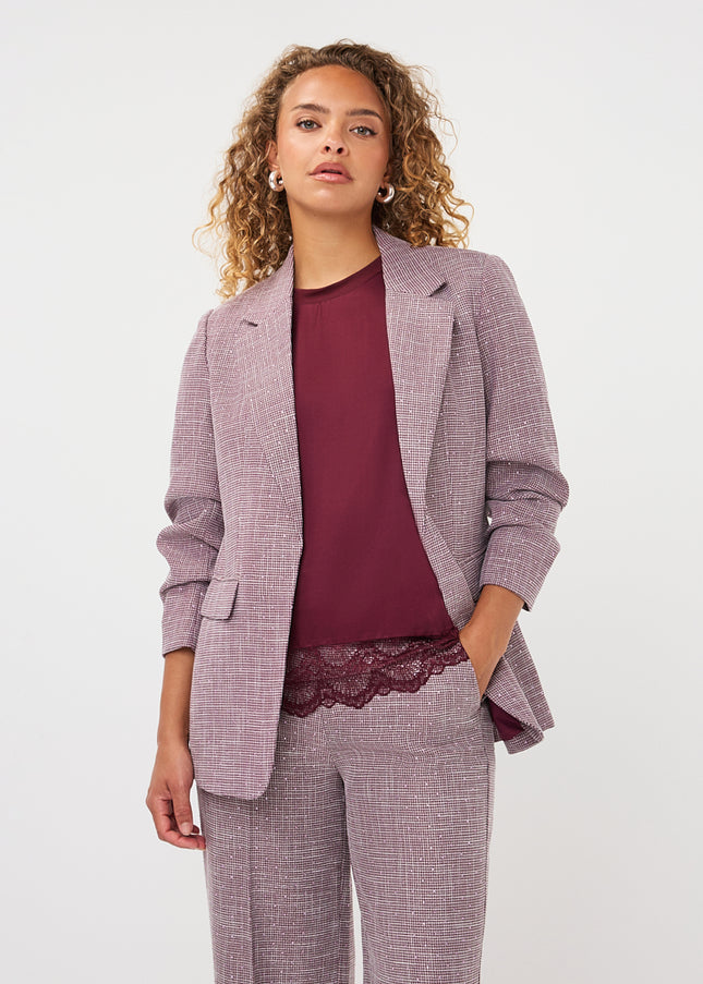 3/4 Sleeve Glitzy Gemstone Blazer - Merlot