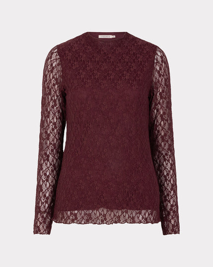 Laced Long Sleeve Top - Merlot