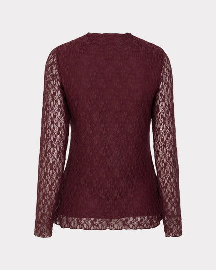 Laced Long Sleeve Top - Merlot