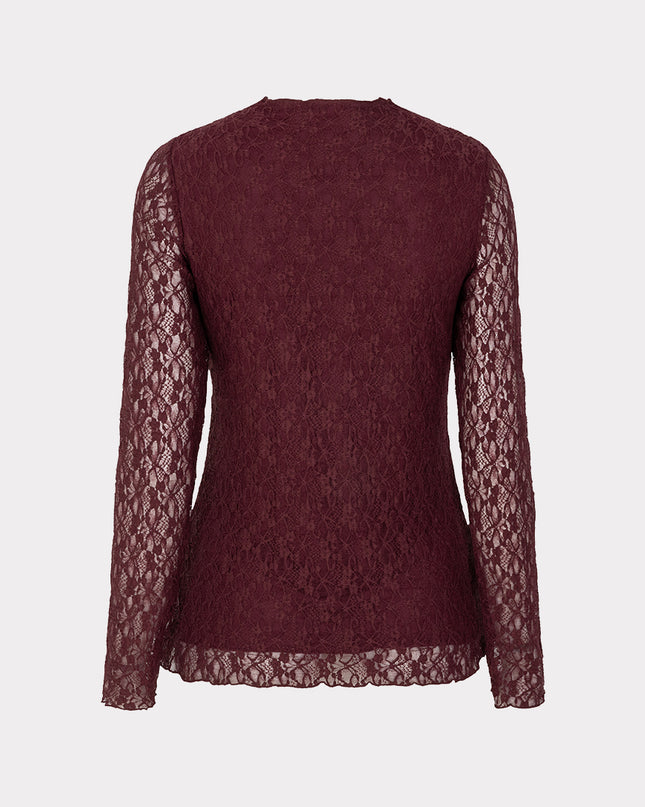 Laced Long Sleeve Top - Merlot