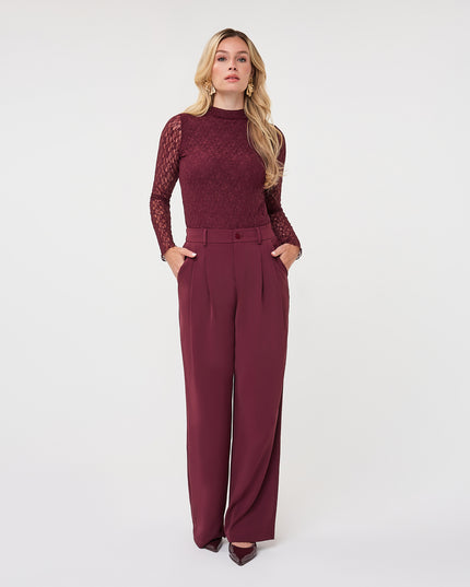 Laced Long Sleeve Top - Merlot