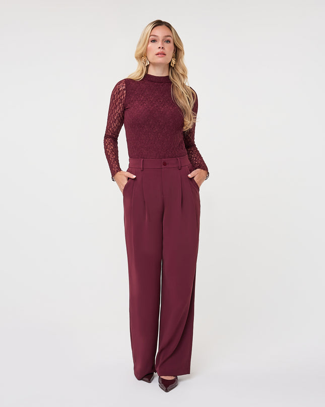 Laced Long Sleeve Top - Merlot