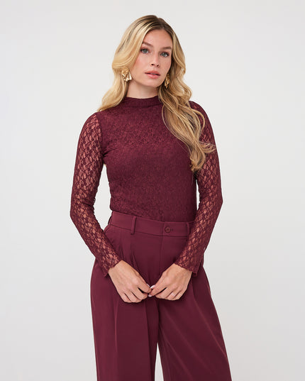 Laced Long Sleeve Top - Merlot