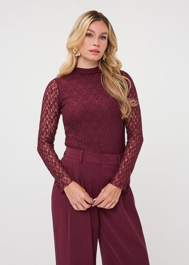 Laced Long Sleeve Top - Merlot