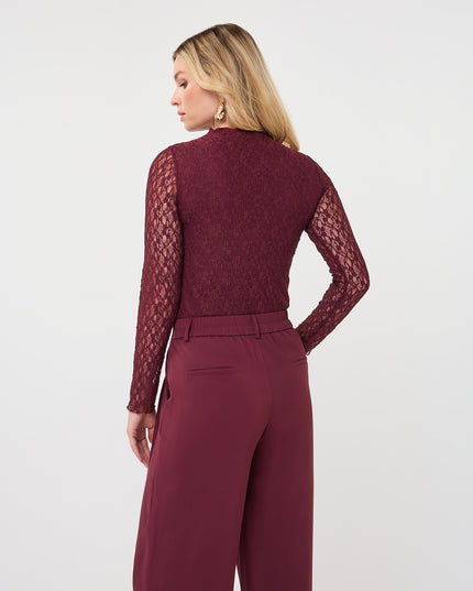 Laced Long Sleeve Top - Merlot